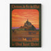 Vintage poster av Mont-Saint-Michel – Solnedgång och hästskjutsöverfart