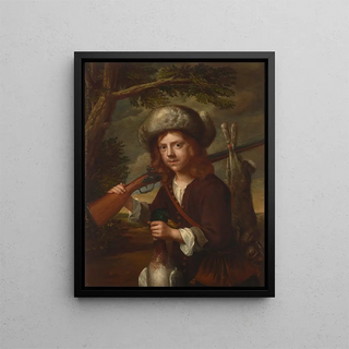 After Wallerant Vaillant - A young hunter in a fur cap with a rifle mallard and hare.webp
