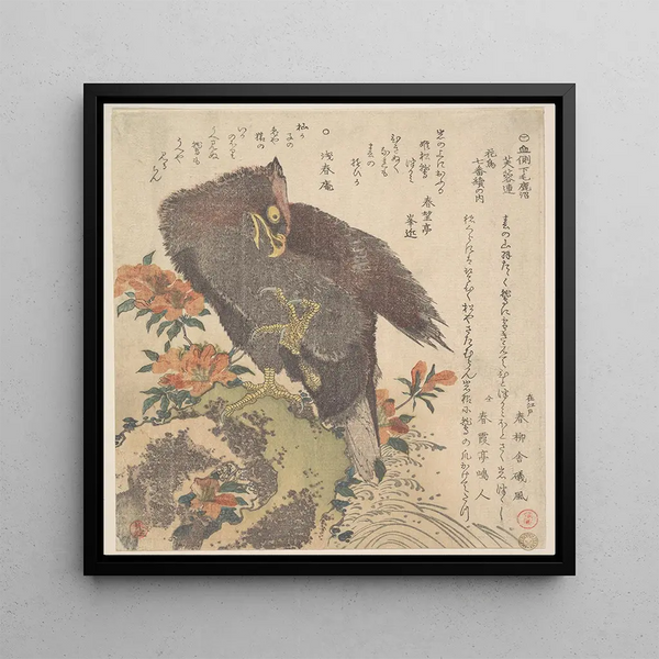 Aigle sur un rocher avec des azalées en fleurs - Kubo Shunman