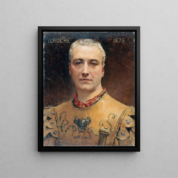Portrait de Jules Laroche 1841-1925 sociétaire de la Comédie Française en costume de scène - Aimé Morot — inramlat konstverk på väggen