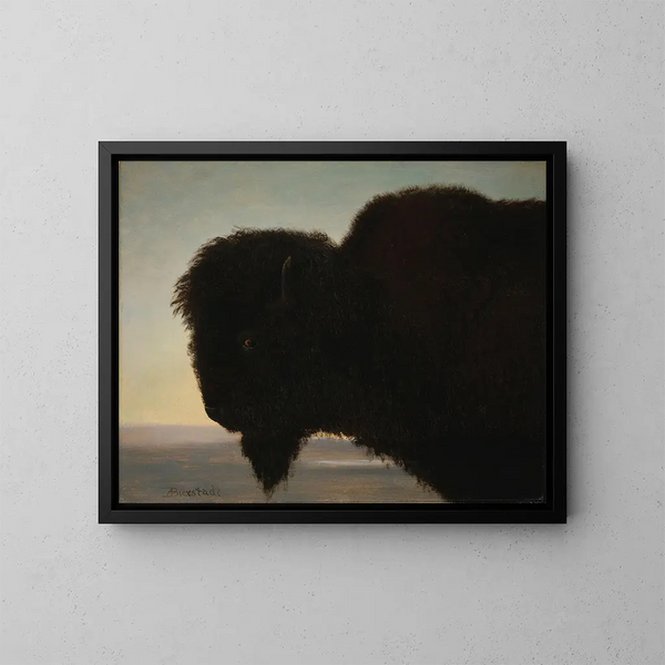 Tête de buffle - Albert Bierstadt — inramlat konstverk på väggen