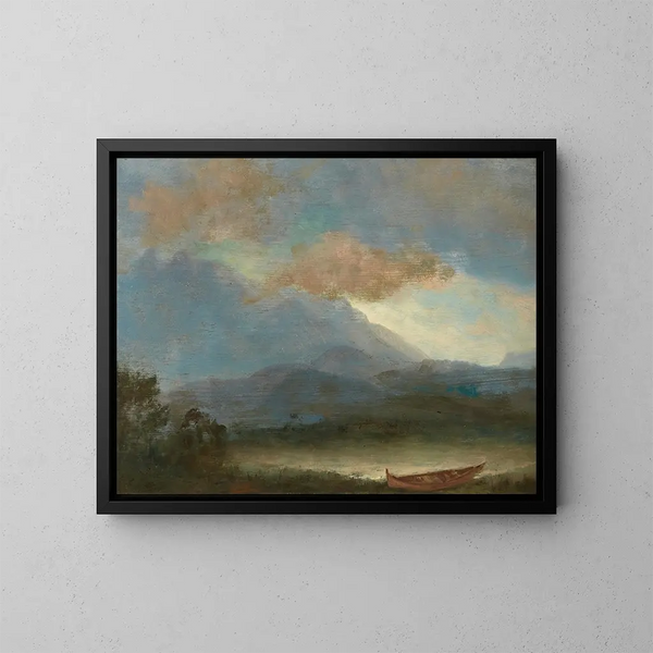 Canoë indien au bord du lac - Albert Bierstadt — inramlat konstverk på väggen