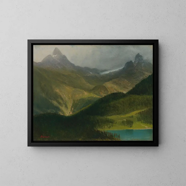 Landskapsbild av berg - Albert Bierstadt — inramlat konstverk på väggen