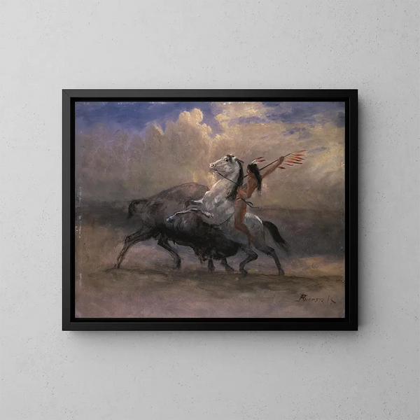 Esquisse för Les Derniers Bison - Albert Bierstadt — inramlat konstverk på väggen