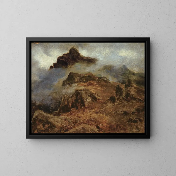 Studie av bergskedjor - Albert Bierstadt — inramlat konstverk på väggen