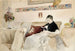 L' épouse de l'artiste lisant sur le canapé - Albert Edelfelt — vy av konstverket