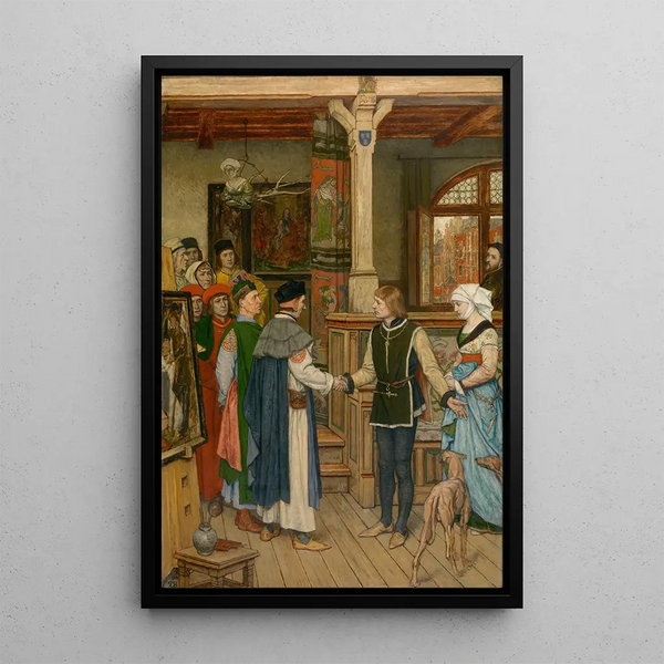 Reproduktion av målningen Les Magistrats besöker Jan van Eycks verkstad - Albert Frans Lieven De Vriendt