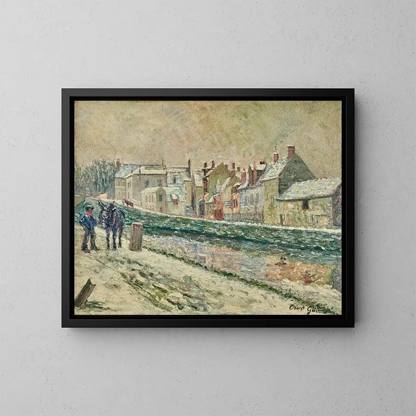 byn Moret-sur-Loing under snö - Albert Gleizes — inramlat konstverk på väggen