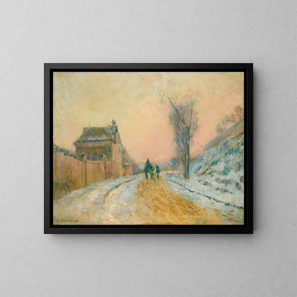 La charrette dans la neige sur la route de Montgargan - Albert Lebourg — inramlat konstverk på väggen