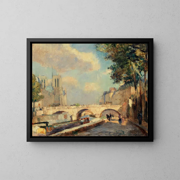 Le pont Saint-Michel et Notre-Dame vus du quai des Grands-Augustins - Albert Lebourg — inramlat konstverk på väggen