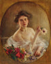 Porträtt av en ung kvinna med blommor - Albert Lynch — vy av konstverket