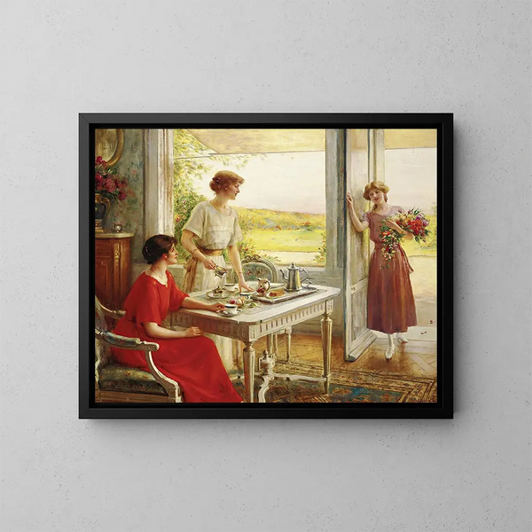 L'heure du thé - Albert Lynch — inramlat konstverk på väggen