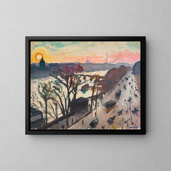 Paris, Quai du Louvre, Soleil d'hiver - Albert Marquet — inramlat konstverk på väggen