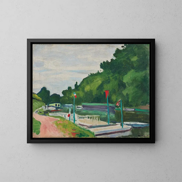 Poissy och flaggorna - Albert Marquet — inramlat konstverk på väggen