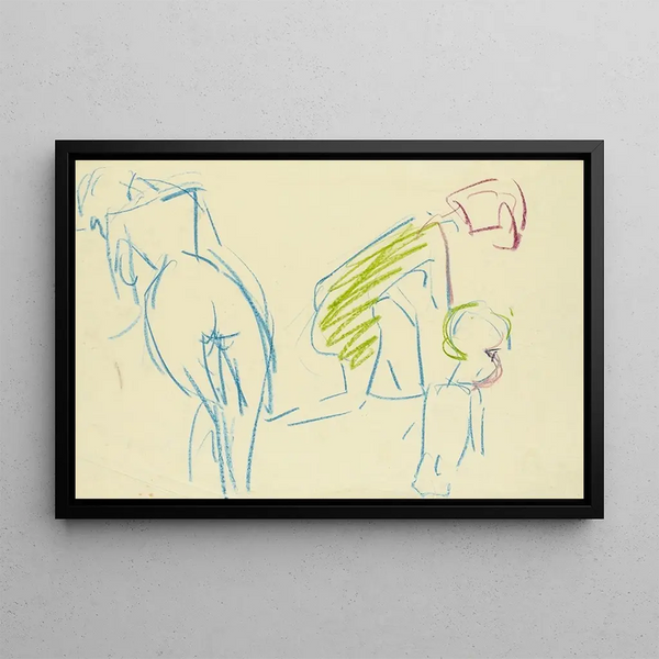 Esquisse figurative nu féminin et femme avec enfant - Albert Müller — inramlat konstverk på väggen