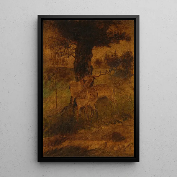 En älg och två hindar - Albert Pinkham Ryder — inramlat konstverk på väggen