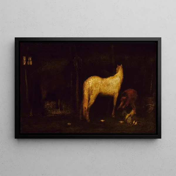 I stallet - Albert Pinkham Ryder — inramlat konstverk på väggen