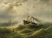 Båt med ångfartyg i en storm på Nordsjön - Albert Rieger — vy av konstverket