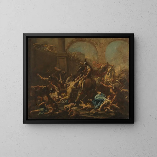 Massacre des Innocents - Alessandro Magnasco — inramlat konstverk på väggen