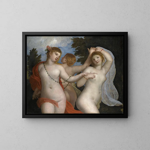 Les Trois Grâces - Alessandro Varotari — inramlat konstverk på väggen