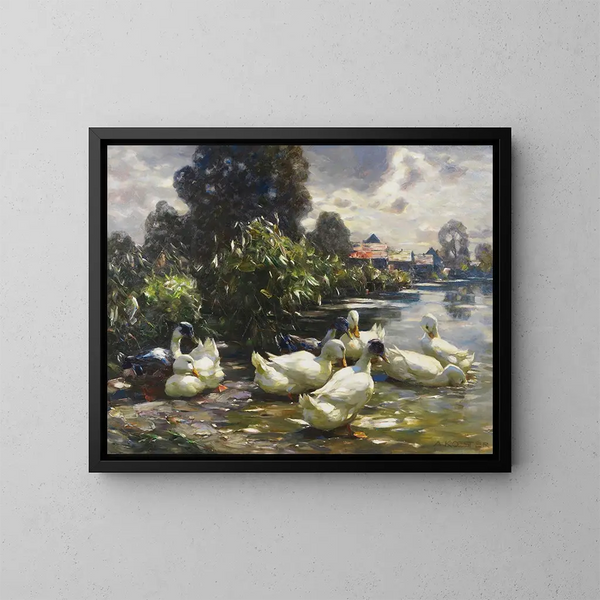 Huit canards au bord de l'eau - Alexander Koester — inramlat konstverk på väggen