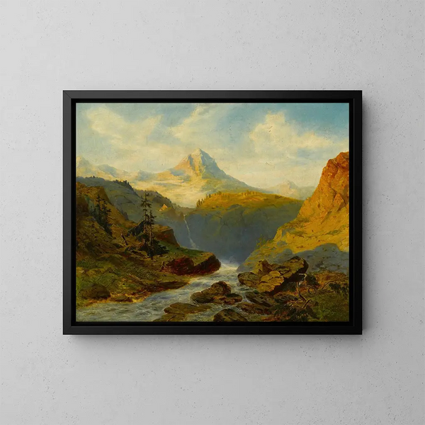 En flod i Alperna - Alexandre Calame — inramlat konstverk på väggen