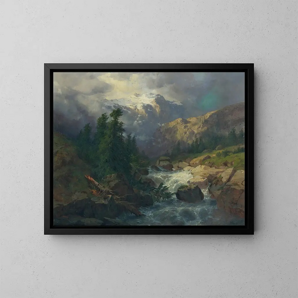 Souvenir de Handeck, stormigt väder - Alexandre Calame — inramlat konstverk på väggen