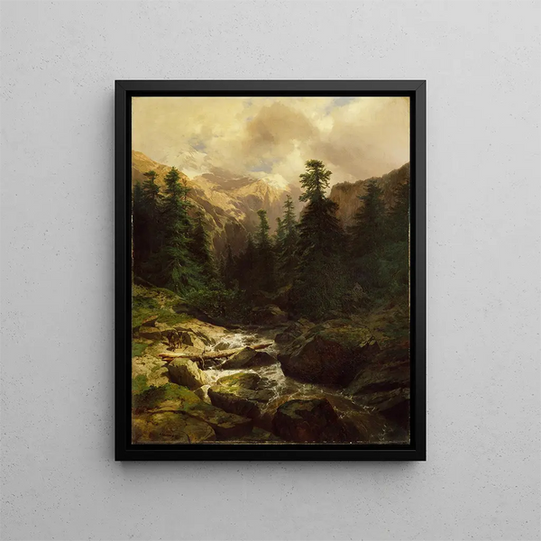 Souvenir de Rosenlaui Schweiz - Alexandre Calame — inramlat konstverk på väggen