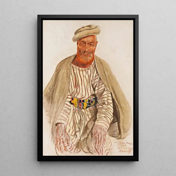 Portrait av en medlem av Hunza-stammen - Alexandre Iacovleff — inramlat konstverk på väggen