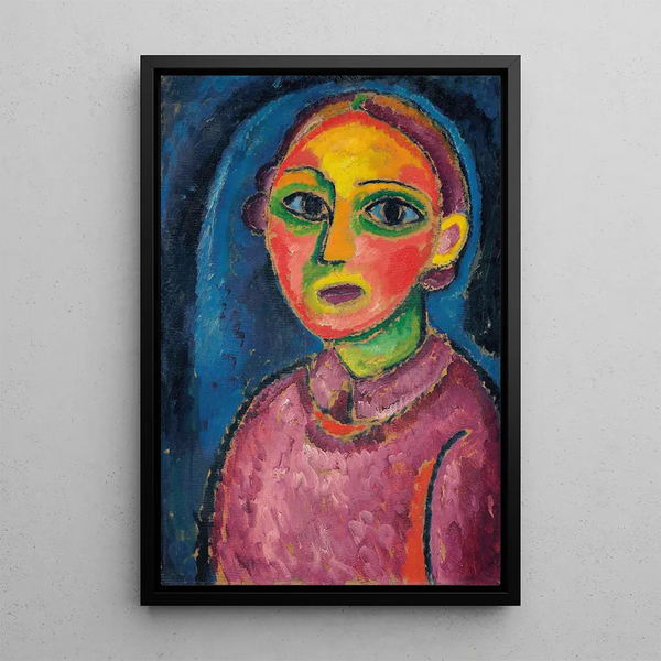 Buste d'une femme en robe rougeâtre - Alexej von Jawlensky — inramlat konstverk på väggen