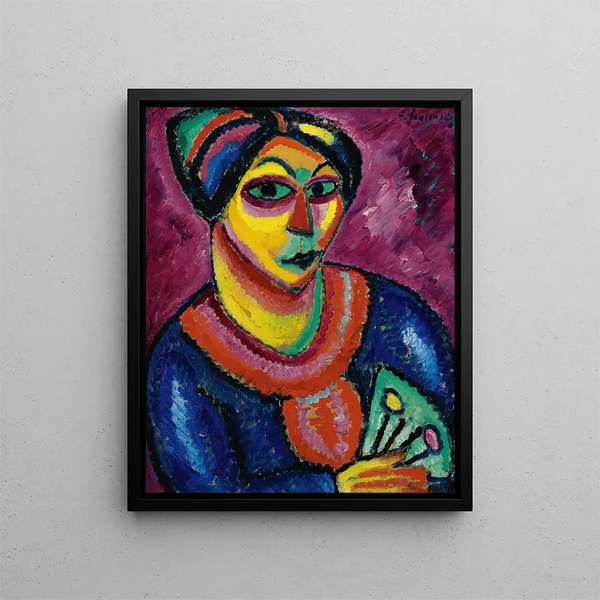 en kvinna med en grön fan - Alexej von Jawlensky — inramlat konstverk på väggen