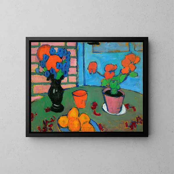 Naturtavla med blommor och apelsiner - Alexej von Jawlensky — inramlat konstverk på väggen