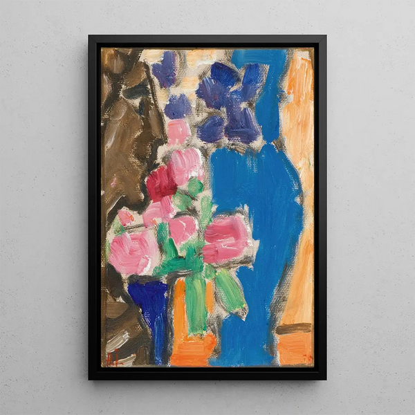 Reproduktion av målningen Stillleben blommor stillleben med vas och halvprofilfigur - Alexej von Jawlensky