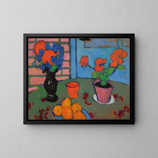 Naturtavla med blommor och apelsiner - Alexej von Jawlensky — inramlat konstverk på väggen