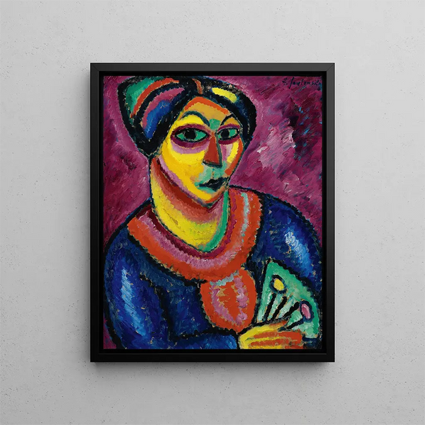 en kvinna med en grön fan - Alexej von Jawlensky — inramlat konstverk på väggen