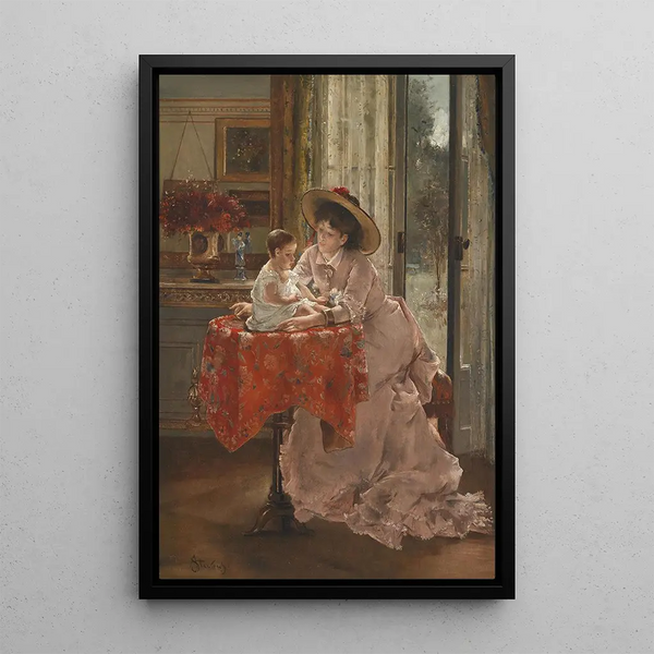 Den lyckliga mor - Alfred Stevens — inramlat konstverk på väggen