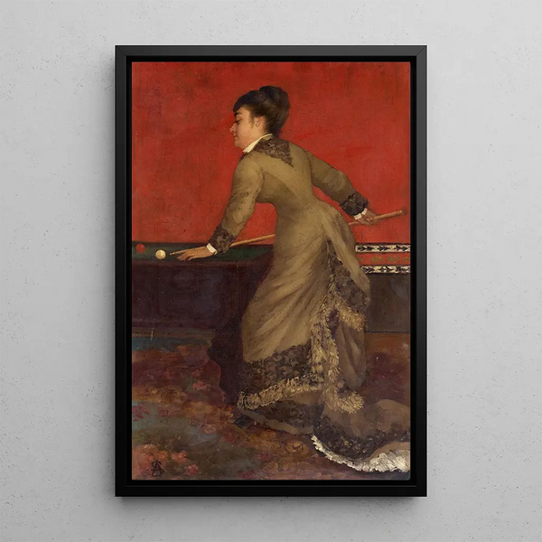 Elegant målning vid biljard - Alfred Stevens — inramlat konstverk på väggen