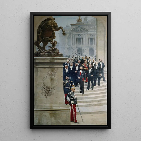 Le président Sadi Carnot entouré de personnalités de la IIIe République devant l'Opéra - Alfred Stevens — inramlat konstverk på väggen