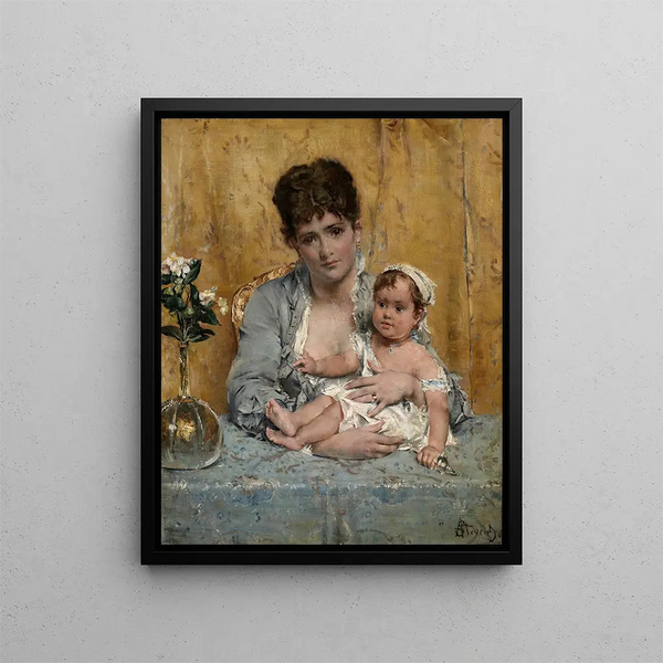 Mor och barn - Alfred Stevens — inramlat konstverk på väggen