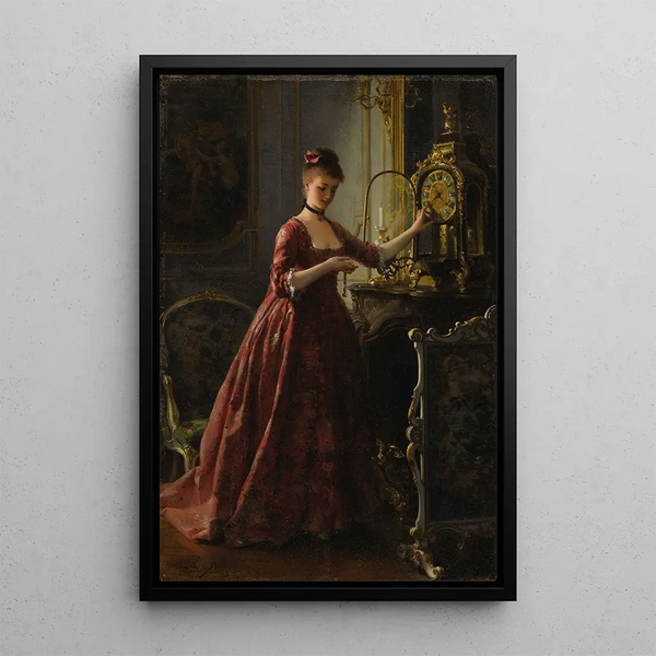 Remontant l'horloge de cheminée - Alfred Stevens — inramlat konstverk på väggen