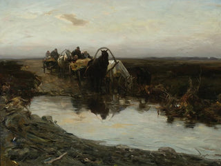 Alfred Von WieruszKowalski - Peasant carts in front of a puddle.webp