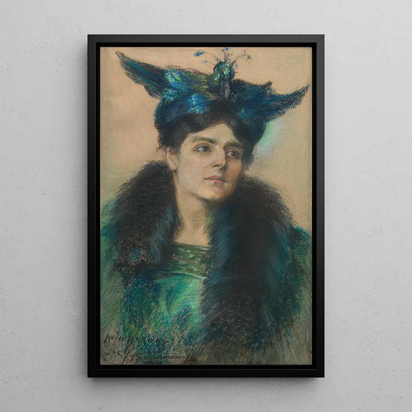 Marianne med hatt - Alice Pike Barney — inramlat konstverk på väggen