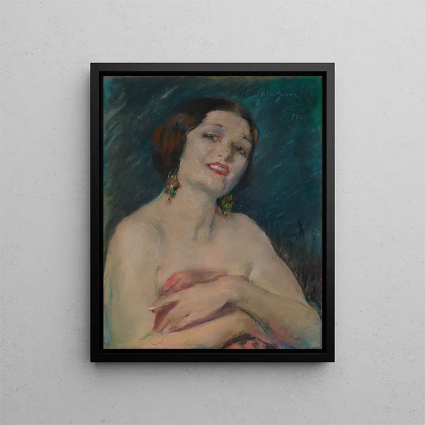 Modell som håller draperier - Alice Pike Barney — inramlat konstverk på väggen