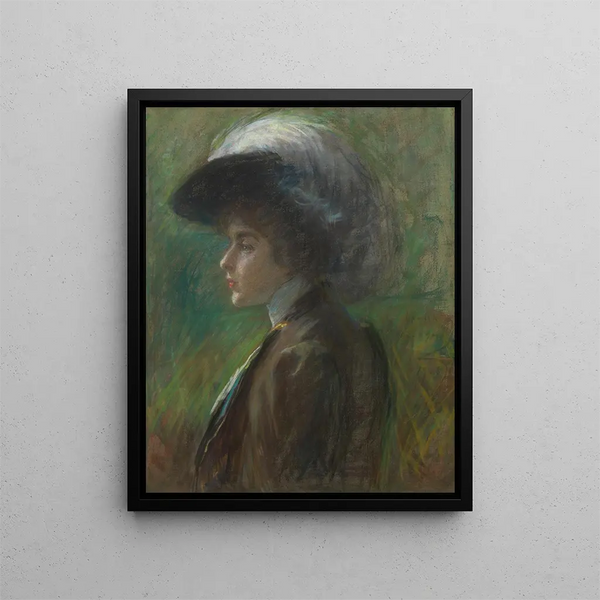 Le chapeau à plumes - Alice Pike Barney — inramlat konstverk på väggen