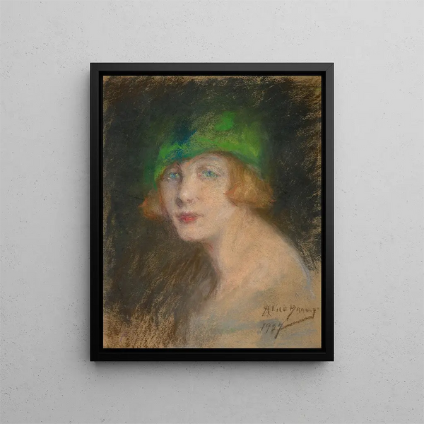 Le chapeau vert - Alice Pike Barney — inramlat konstverk på väggen