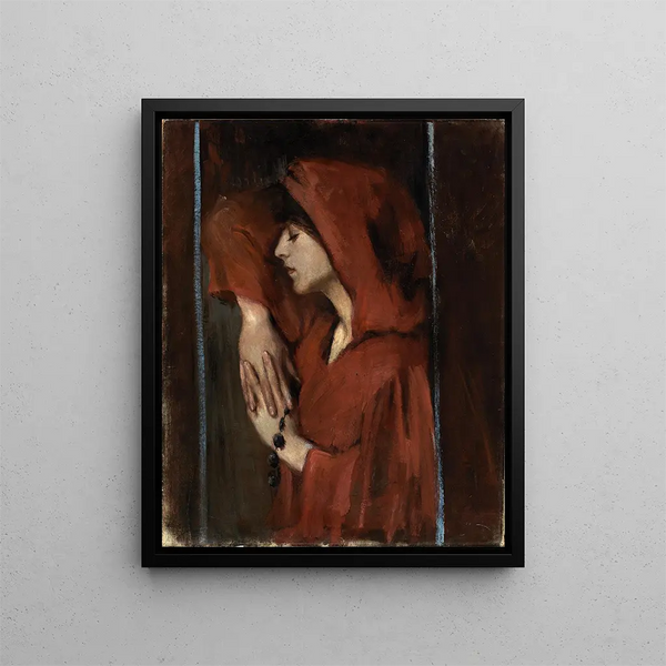 Femme au chaperon rouge - Alice Pike Barney — inramlat konstverk på väggen