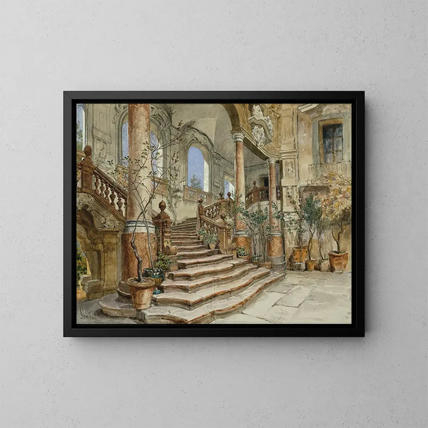marmortrappa i Bonagia-palatset i Palermo - Alois Schönn — inramlat konstverk på väggen