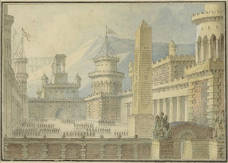 Alphonse Jean Baptiste Vien - Binnenplaats van een versterkt kasteel met obelisk troepen in het gelid.webp
