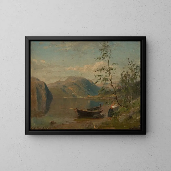 Strand vid Hardanger - Amaldus Nielsen — inramlat konstverk på väggen