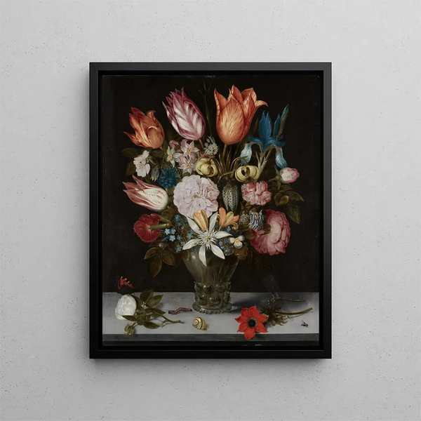 Blommor i ett glas - Ambrosius Bosschaert den Äldre — inramlat konstverk på väggen